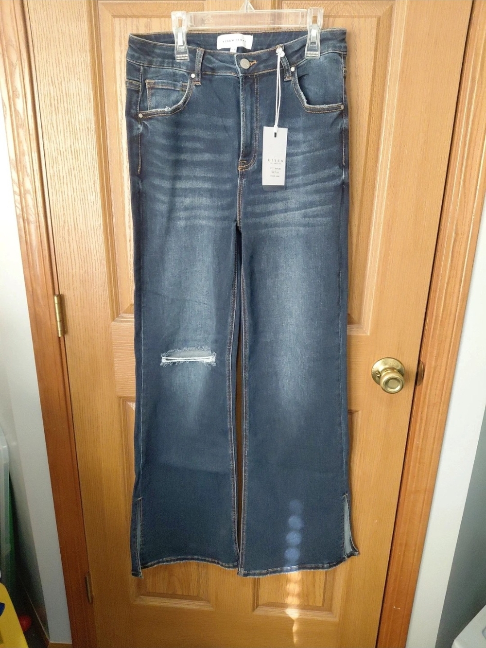 Wide-Leg Distressed Jeans in Dark Indigo by A New Day